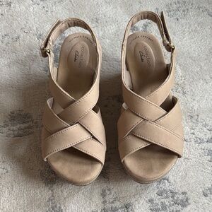 Clarks Women's Cream Wedge Sandals